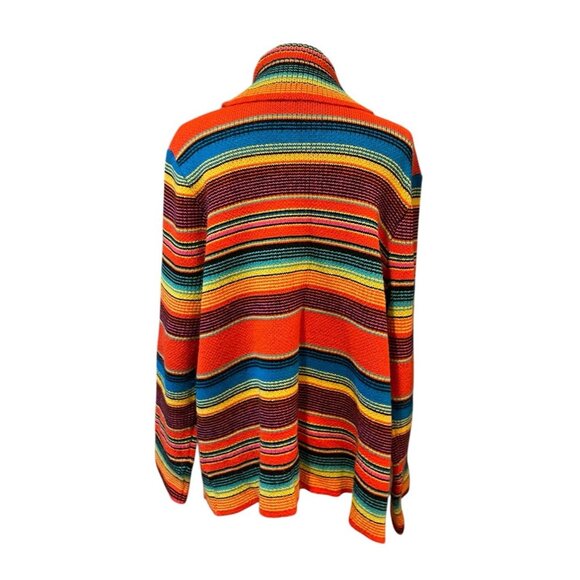Boho Southwest Serape Stripe Open Front Cardigan Sweater Cozy Knit Size Large - Picture 4 of 9